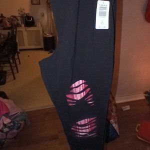 NWT size 2 Torrid Black Leggings w red plaid rips 2x 18/20